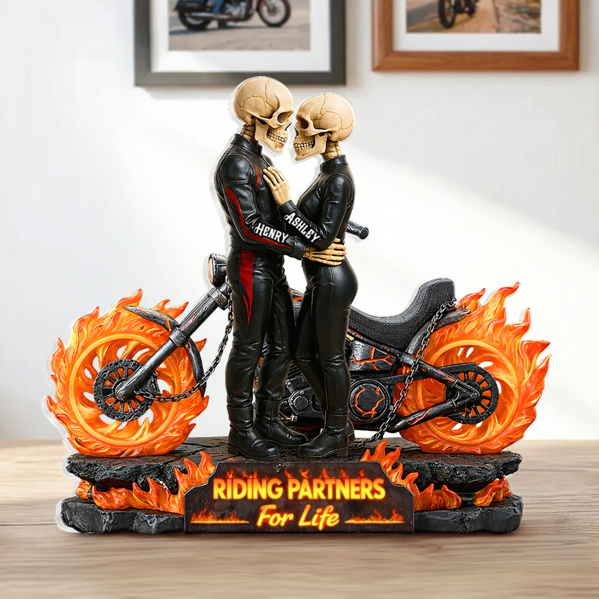 Biker Skeleton Couple - Personalized Acrylic Block - Gift for Couple