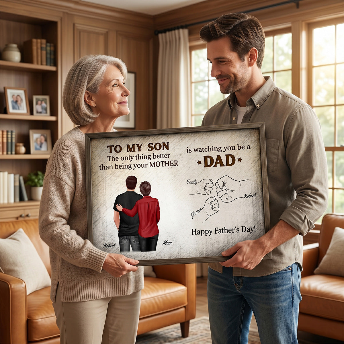 Retro Vintage From Mom Dad To Son Watching You Be A Dad Fist Bump - Personalized Poster - Father's Day Gift For Son
