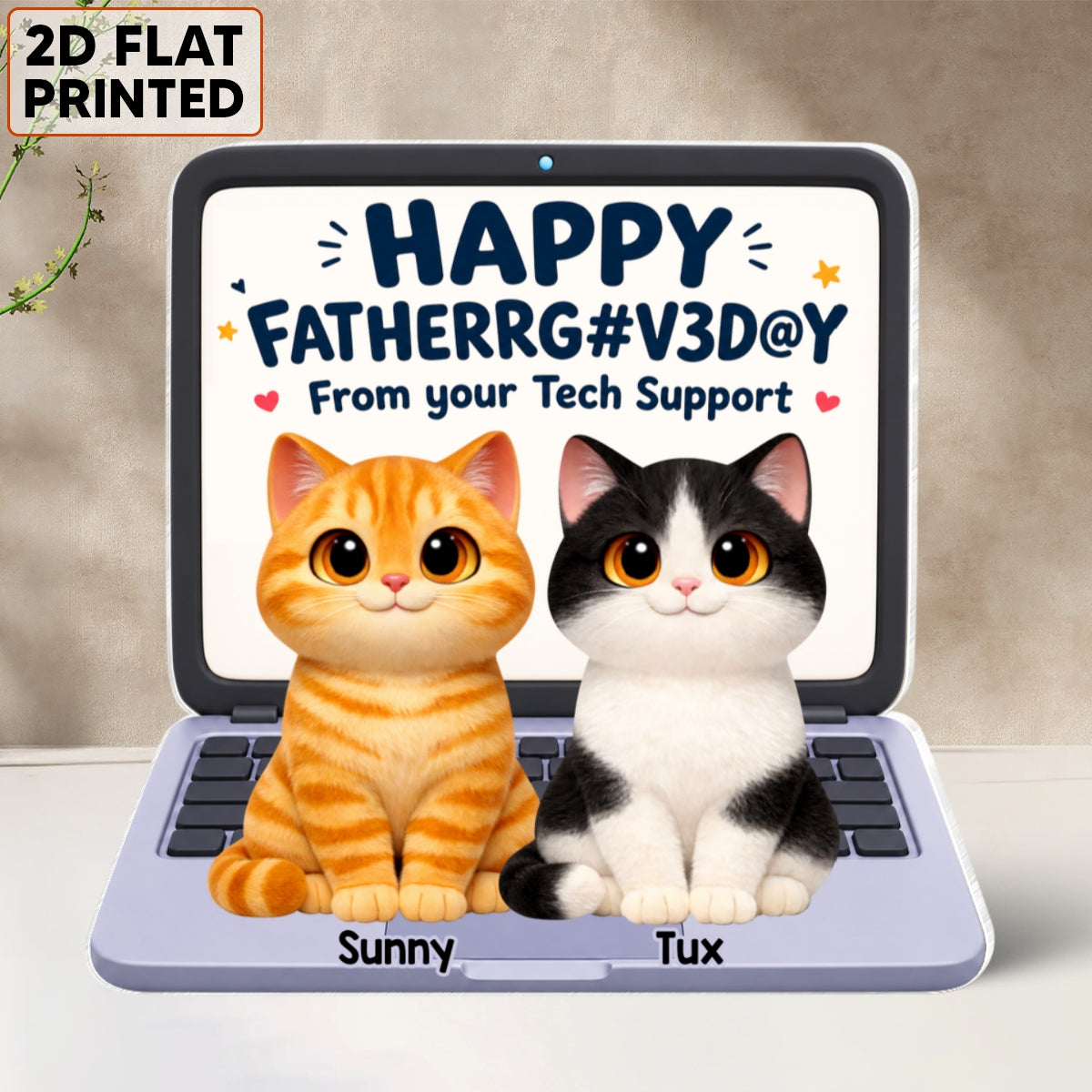 Cute Fluffy Cats Happy  From Tech Support 2D Flat - Personalized Acrylic Block Plaque - Funny  Gift For Cat Dad, Cat Lovers