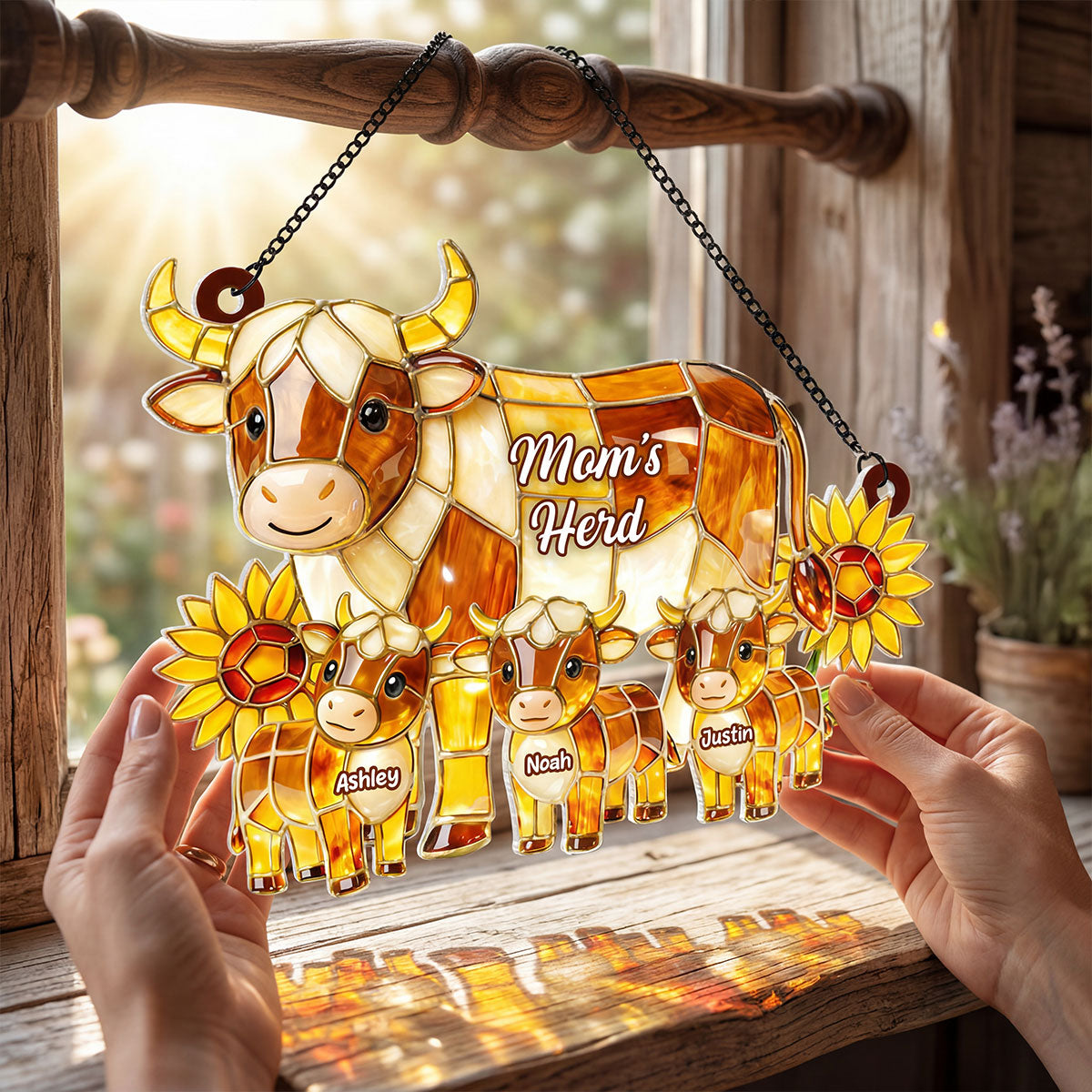 Grandma Mom's Herd - Personalized Suncatcher - Heartfelt Mother's Day Gift for Mom, Grandma, Wife