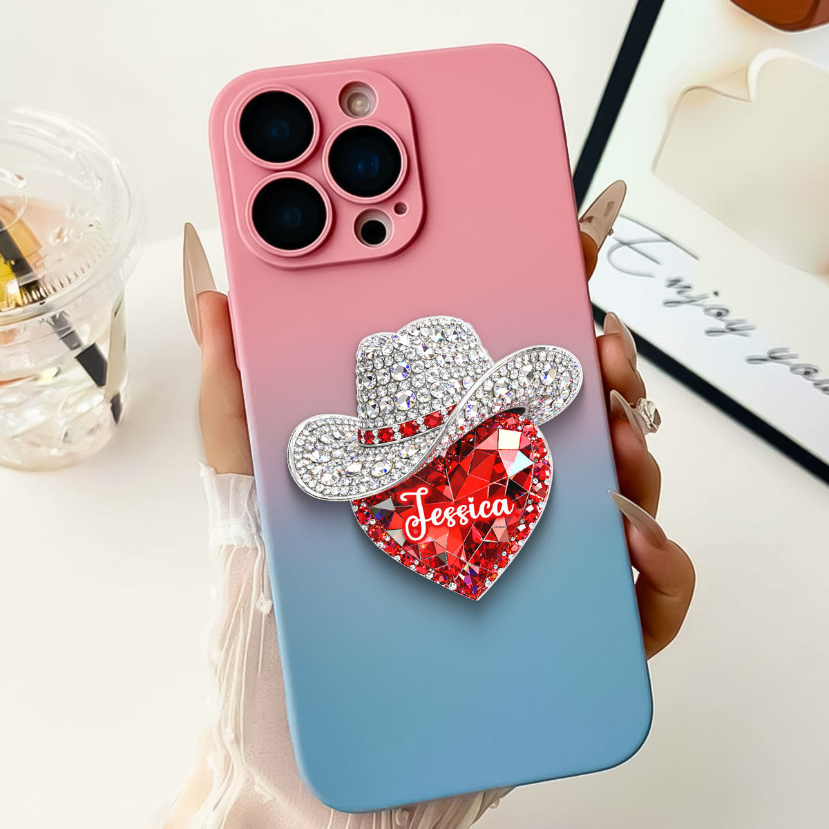 Western Valentine Heart 3D Effect - Personalized Acrylic Magnetic Phone Grip - Anniversary, Valentine's Day Gift, Gift For Her