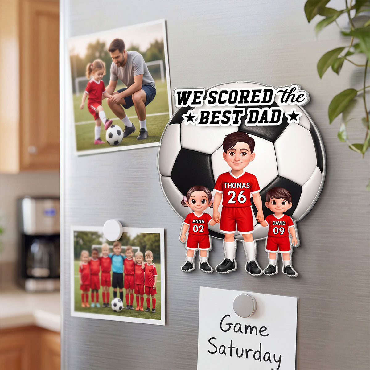 Soccer Dad And Kids We Scored The Best Dad - Personalized Acrylic Fridge Magnet - Father's Day Gift For Dad, Husband