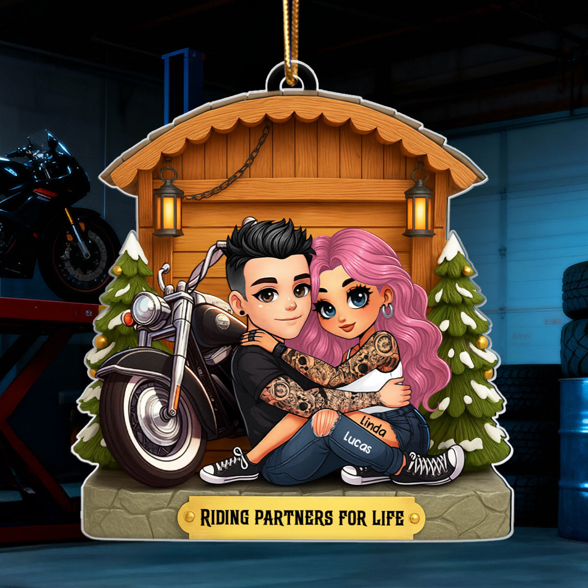 Biker Couple - Personalized Acrylic Ornament - Gift for Biker Couple