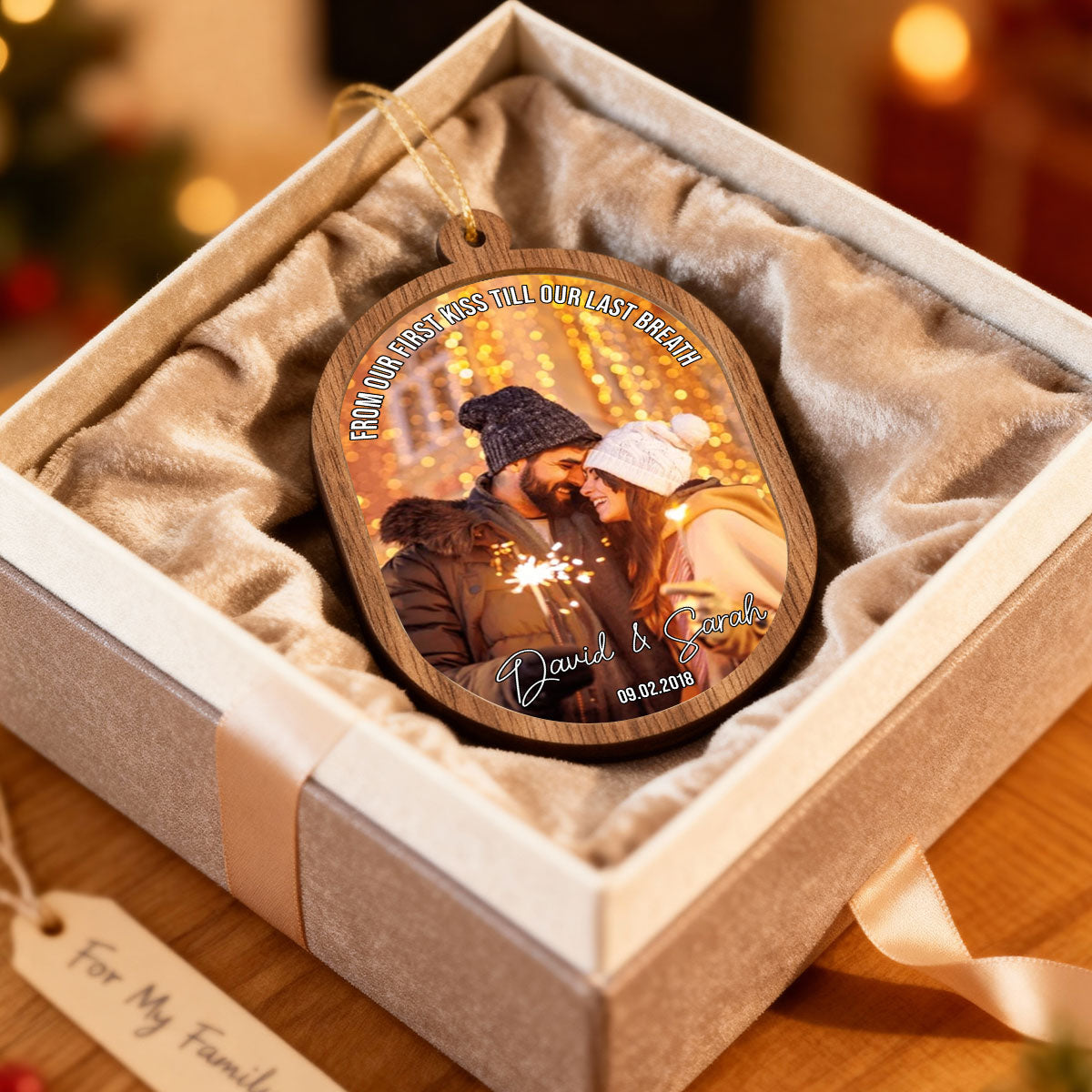 Couple Upload Photo Christmas - Personalized 2-Layered Wooden Ornament