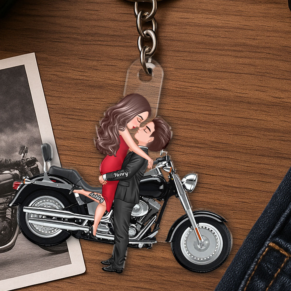 Couple Kissing Motorcycle - Personalized Acrylic Keychain - Gift For Him, Gift For Her, Gift For Couple