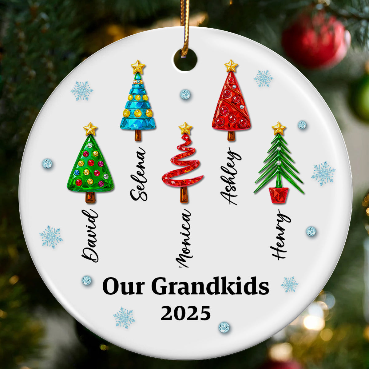 Our Grandkids 3D Crystal Effect Christmas Tree - Personalized Ceramic Ornament - Christmas Gift for Grandma, Grandpa