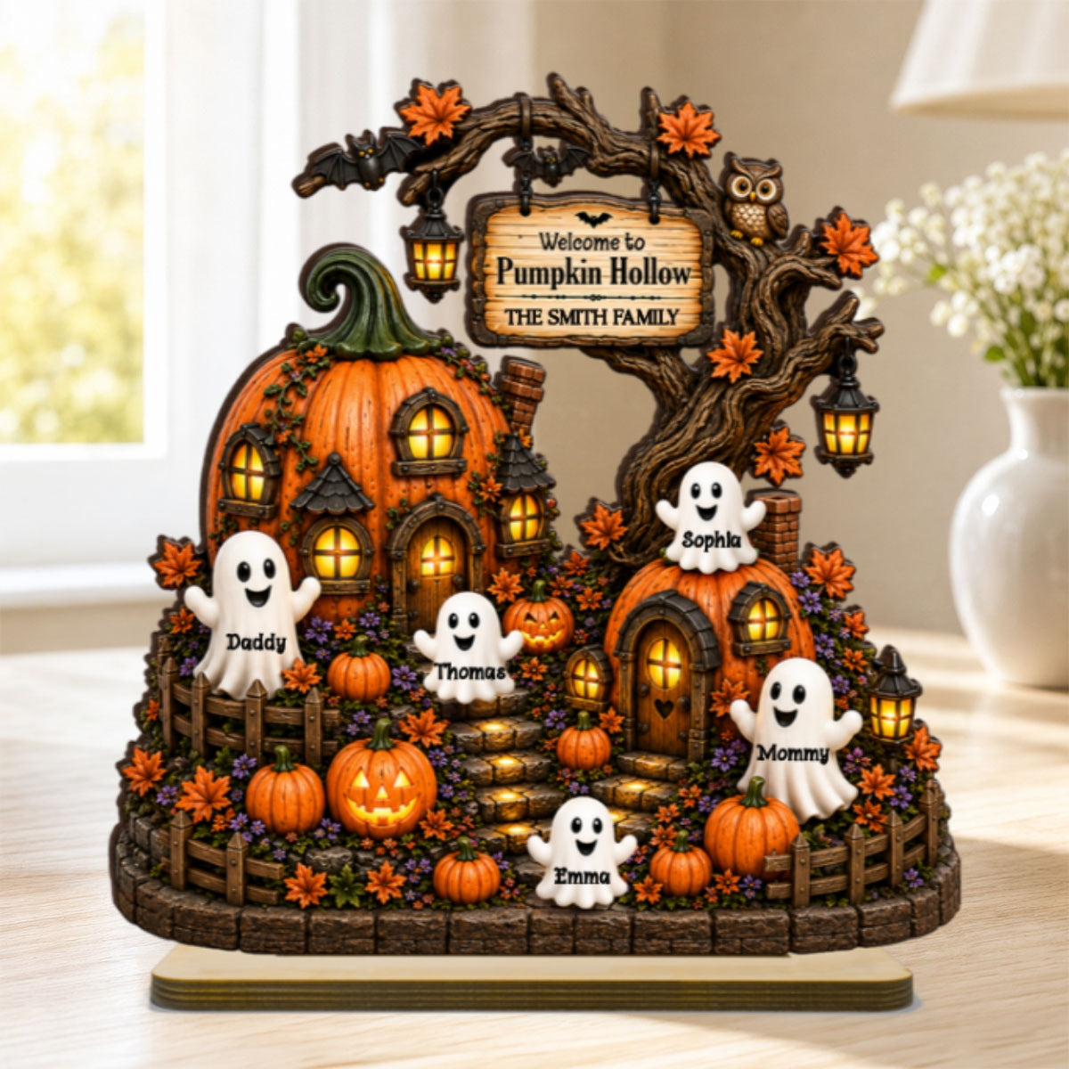 Pumpkin Hollow Family Halloween - Personalized 2-Layered Wooden Plaque - Halloween Decor Gift, Gift For Family