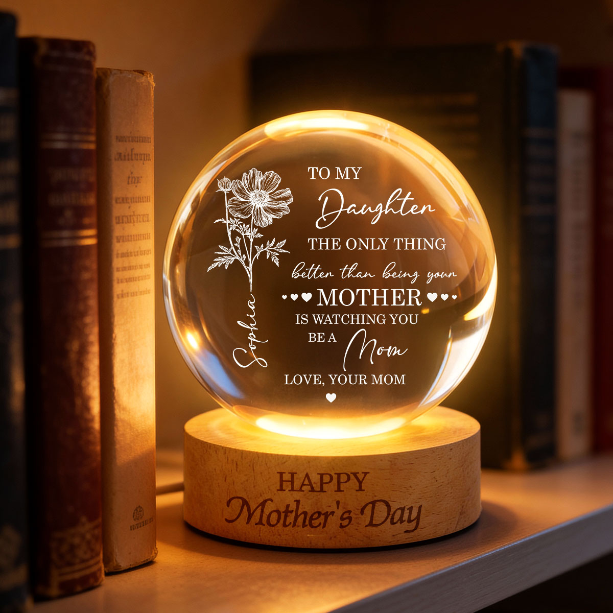 Watching You Be A Mom - Personalized Crystal Ball LED Night Light - Mother's Day Gift for Daughter From Mom