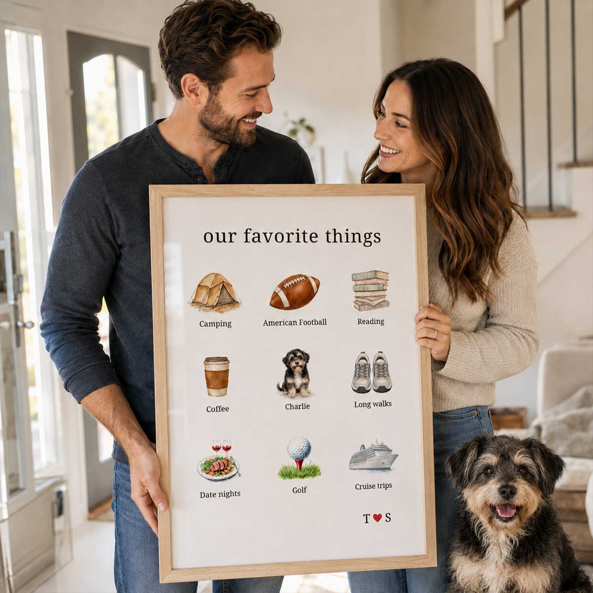 Our Favorite Things Couple & Dogs - Personalized Poster