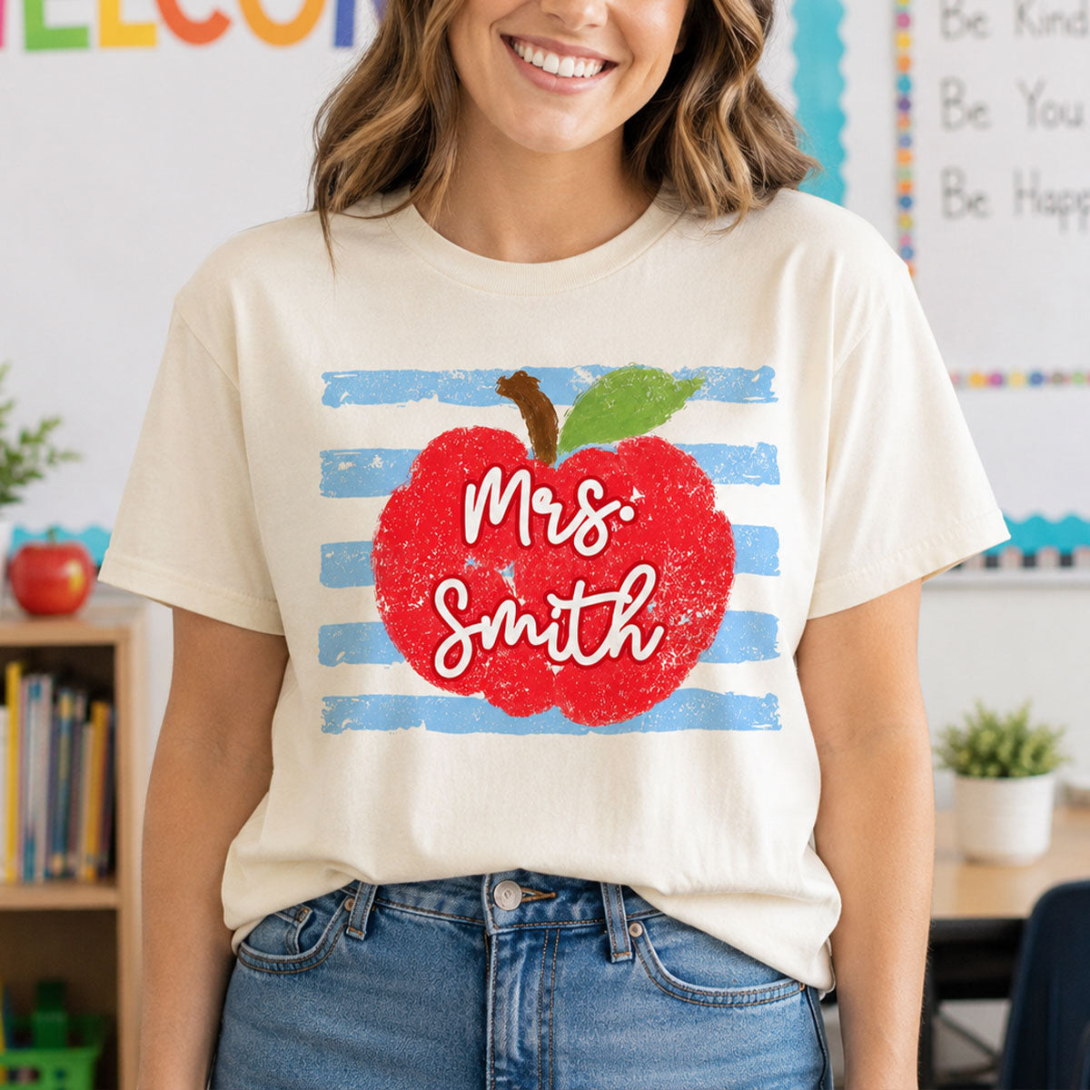 Coastal Apple Pencil Stripes - Personalized Shirt - Back To School Gift For Teacher