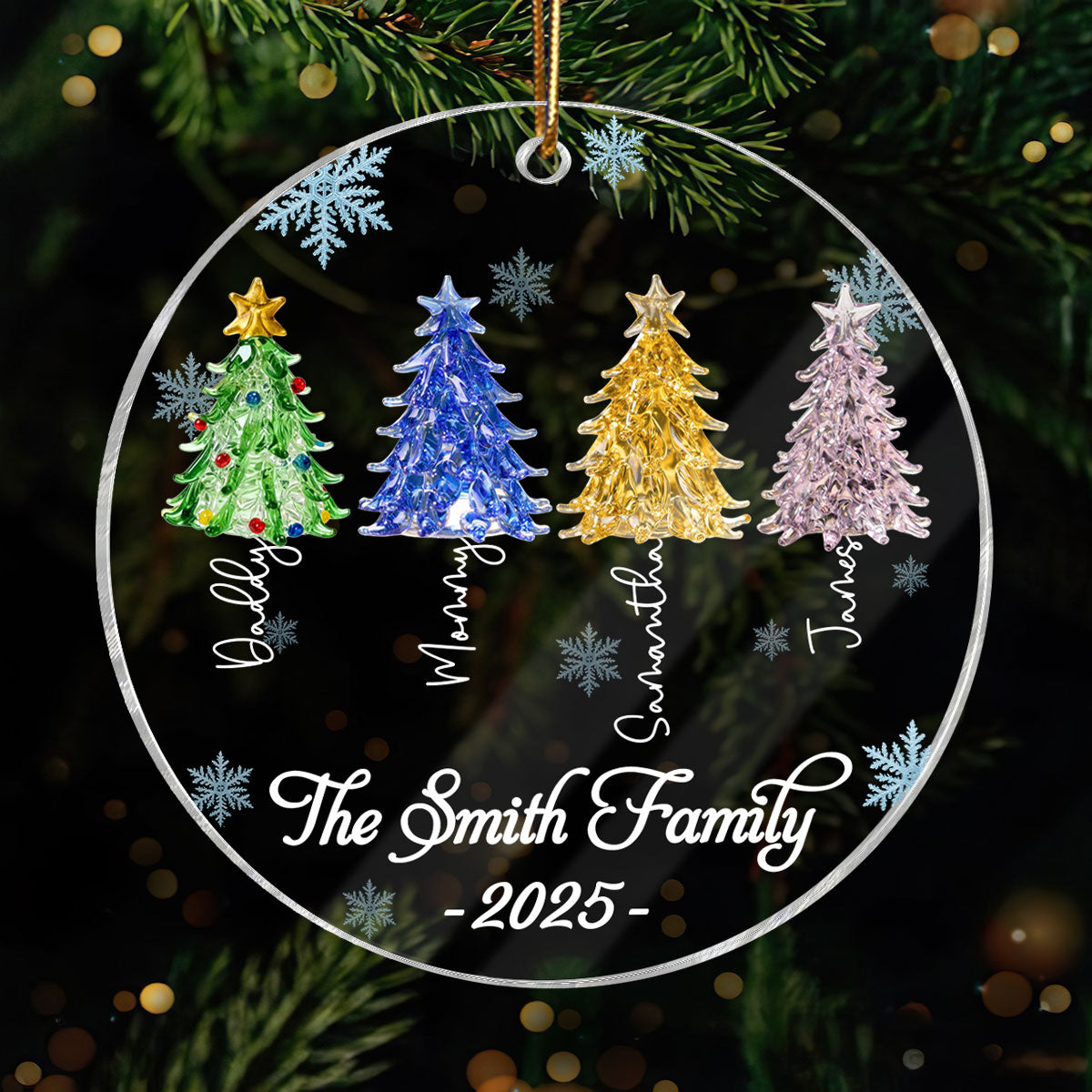 3D Crystal Effect Family Christmas Trees - Personalized Acrylic Ornament - Gift For Family