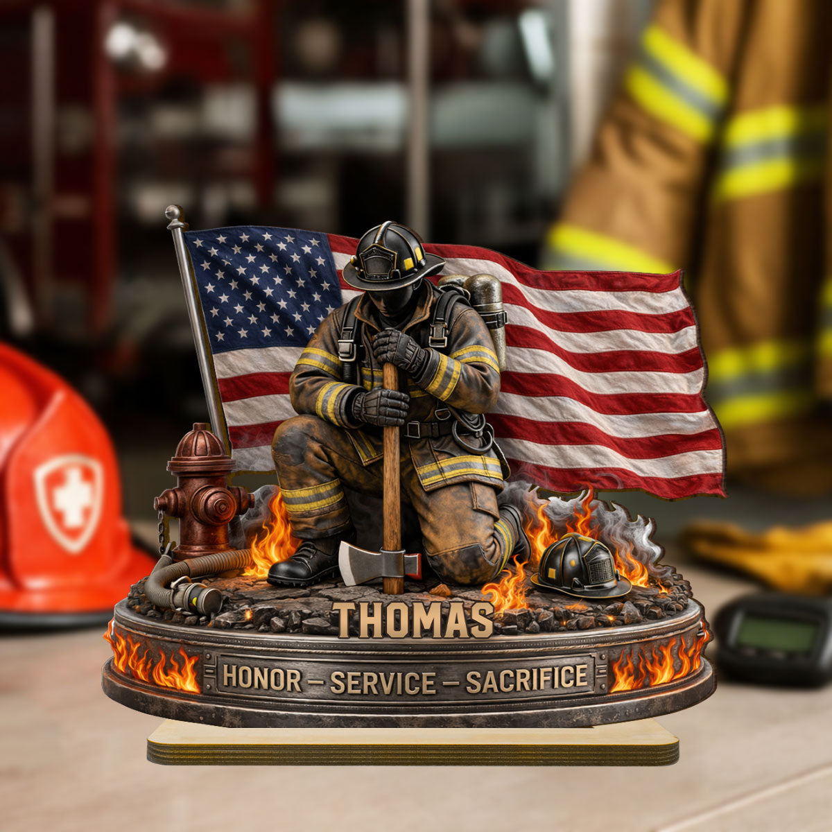 Firefighter Honor Service Sacrifice - Personalized Wooden Plaque - Appreciation