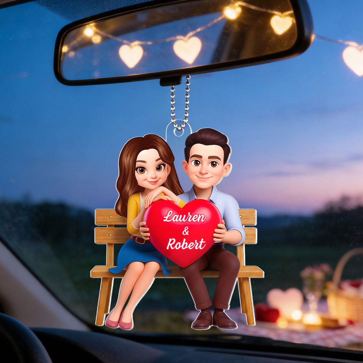 3D Couple with Red Heart - Personalized Car Hanger - Gift for Her, for Him