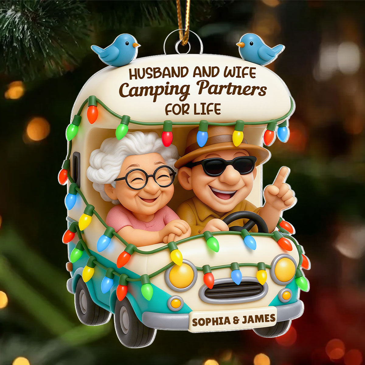 Husband And Wife Camping Partners For Life - Personalized Acrylic Ornament - Christmas Gift For Him, For Her, For Couple