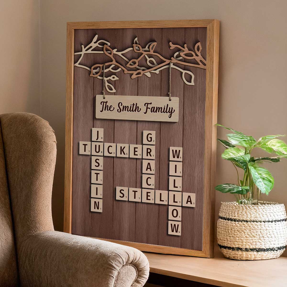 Rustic Vintage Family Forever Linked Together Crossword Puzzle Art - Personalized Poster - Heartfelt Gift For Family