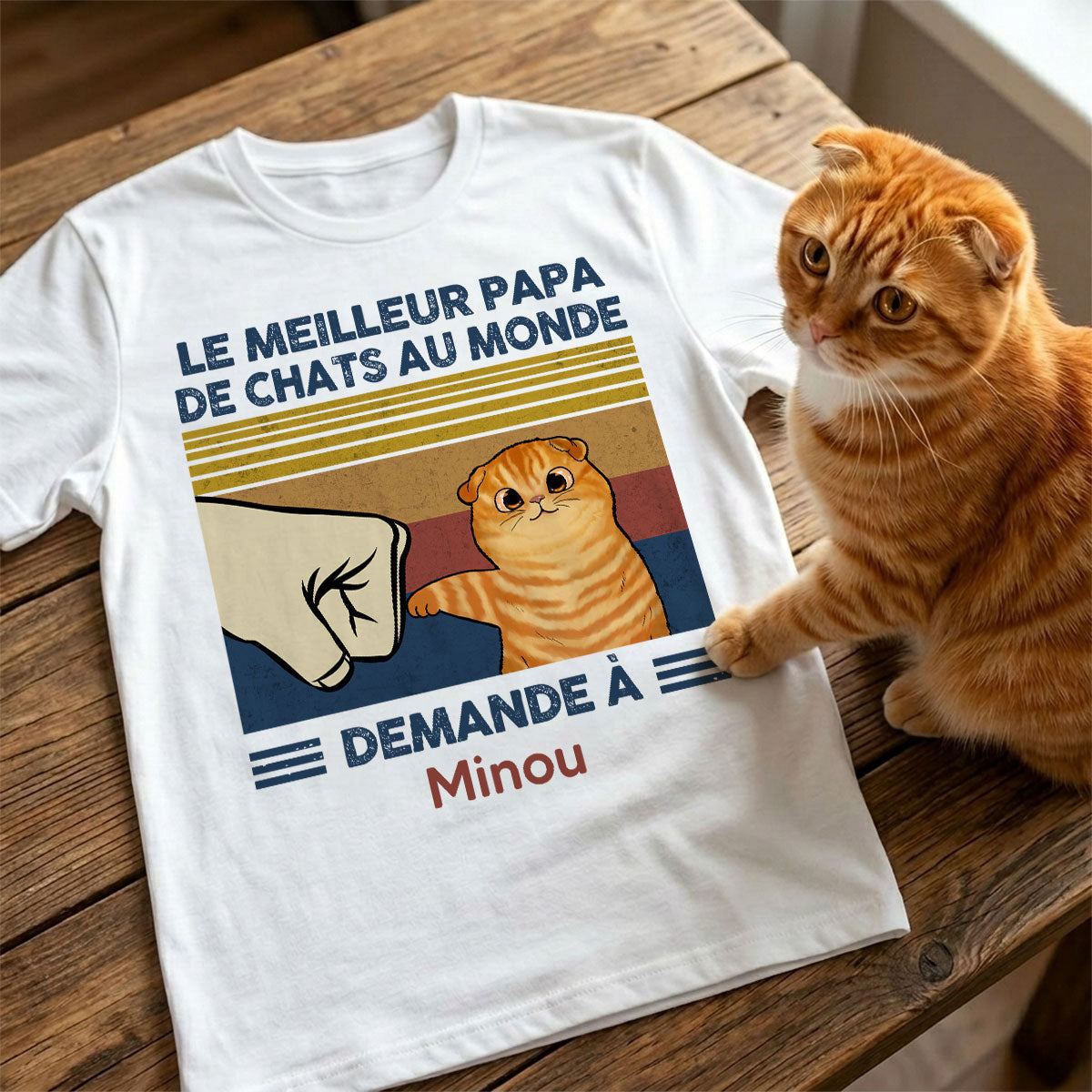 Cadeau parfait pour les papas de chats – T-shirt personnalisé avec check de poing avec votre chat