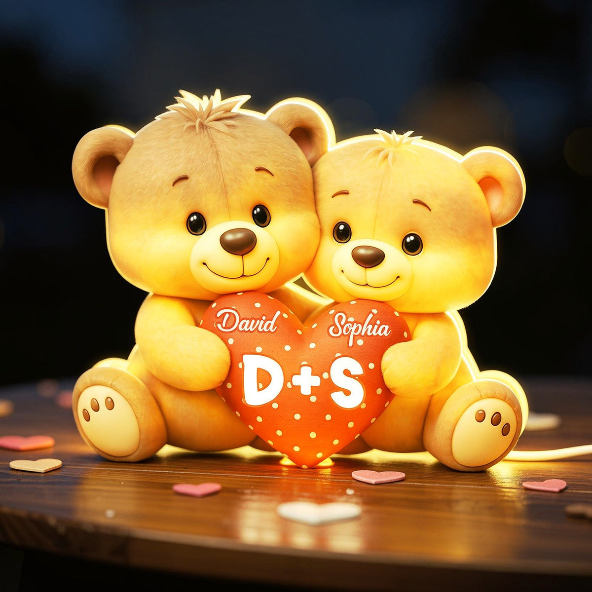 Bear Couple Holding Heart - Personalized Light Box - Valentine's Day Gift for him, for her