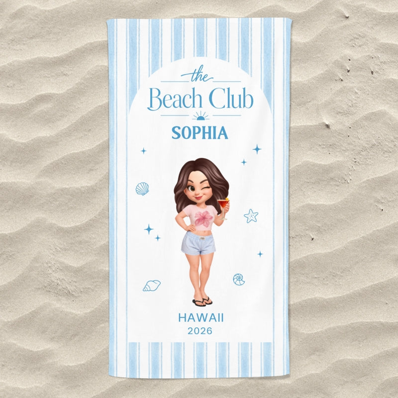 Summer Party Vacation Color Stripes - Personalized Beach Towel - Birthday Trip Towel, Bachelorette Towel, Girls Trip Towel