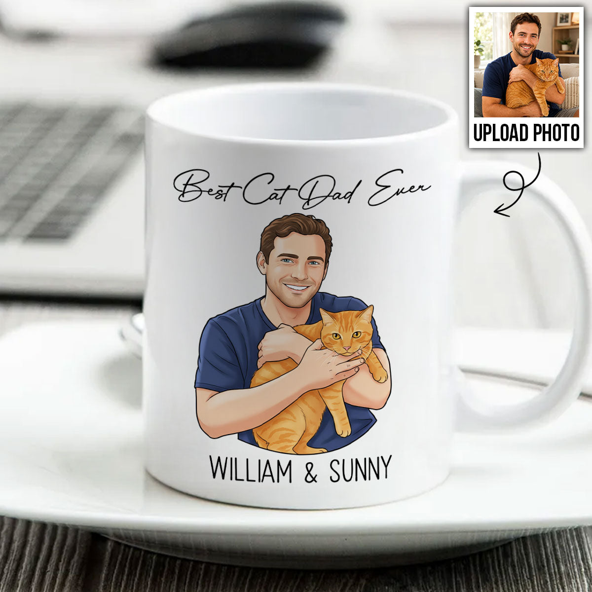 Portrait Color Drawing Style Best Dog Cat Pet Dad Ever - Personalized Mug - Father's Day Gift For Dog Dad, Cat Dad
