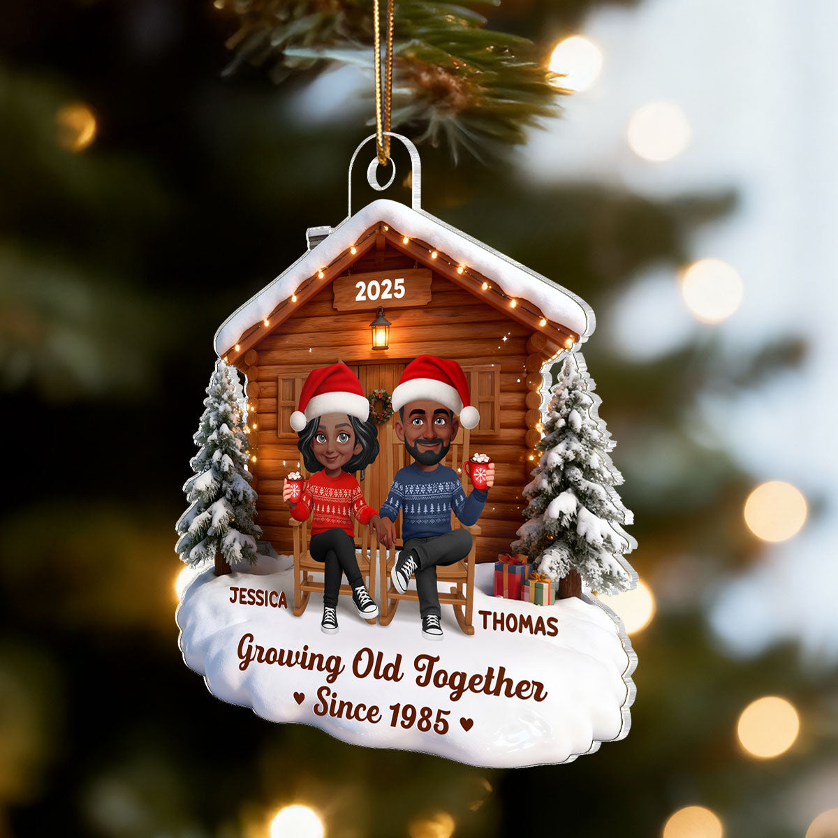 3D Effect Couple Cabin - Personalized Acrylic Car Hanger - Heartfelt Gift For Couple, For Him, For Her