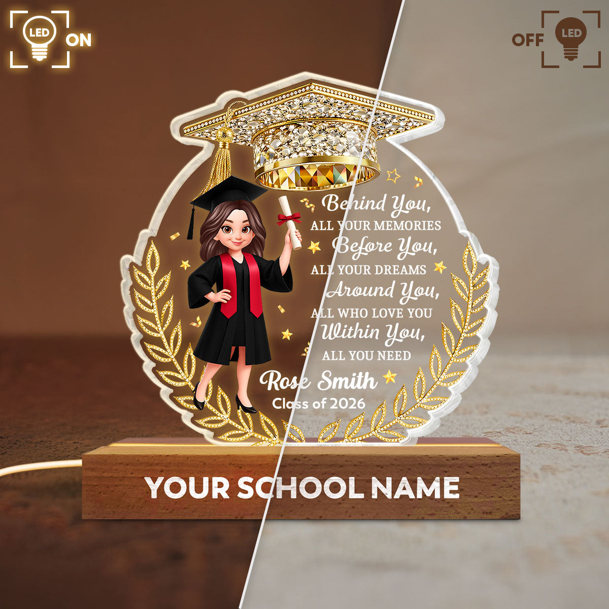Before You All Your Dreams Graduation - Personalized Acrylic Block LED Night Light - Graduation Gift For Graduates, Daughter, Son