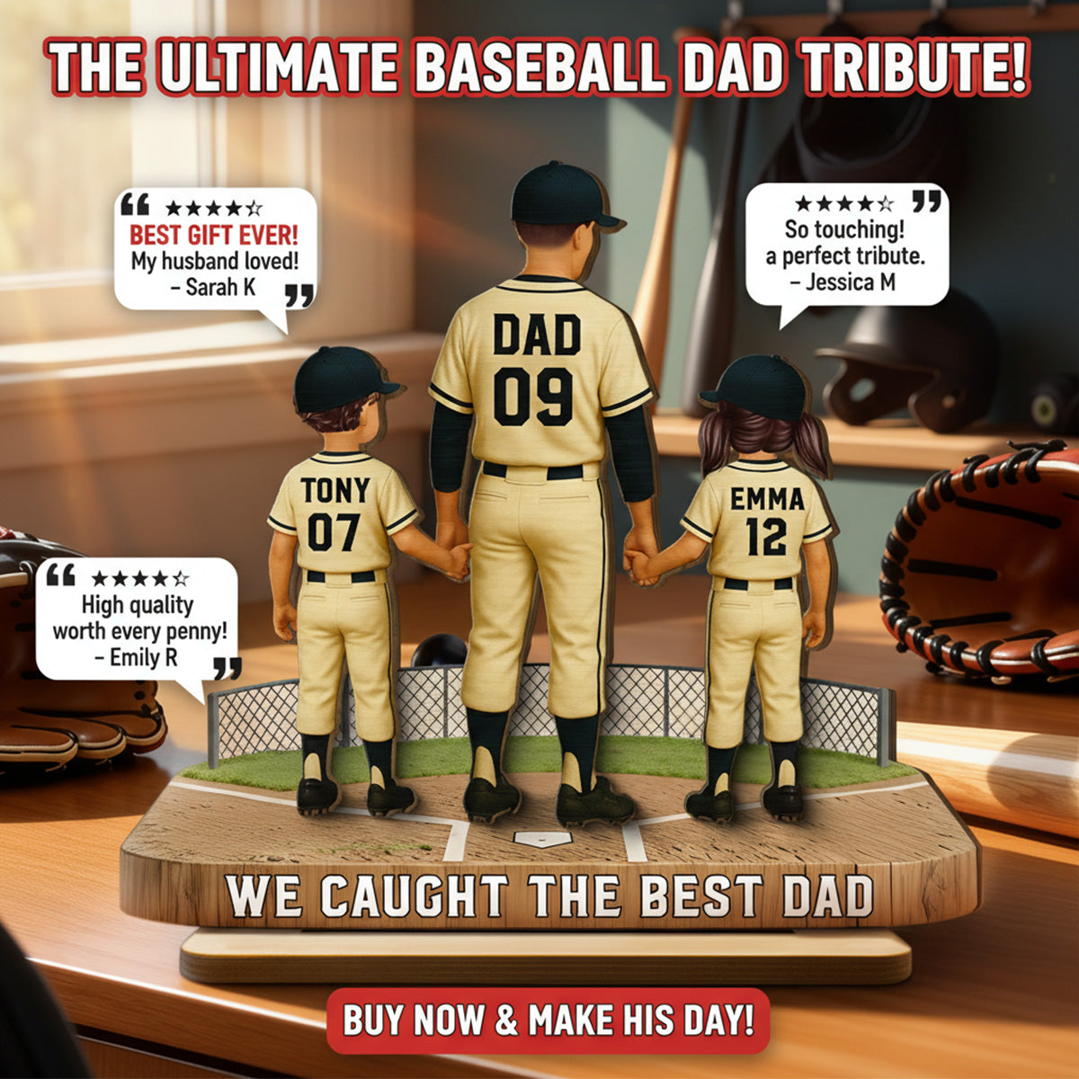 Daddy's Baseball Dream Team - Personalized 2-Layered Wooden Plaque -  Gift For Baseball Dad