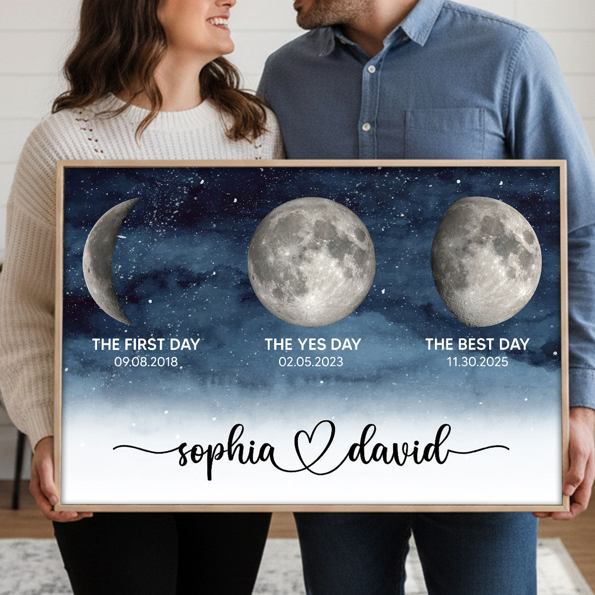 Starry Night Love Story Couple Custom Moon Phase Anniversary Dates - Personalized Poster - Heartfelt Anniversary Gift, Valentine Gift, Wedding Gift For Couple