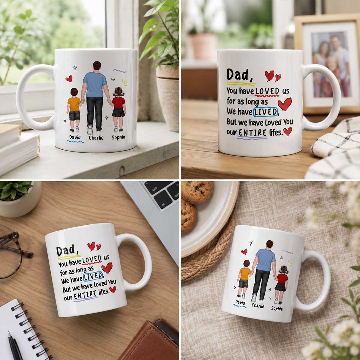 Loved You My Entire Life Dad & Kids Walking - Personalized Mug - Father's Day Gift For Dad, Husband