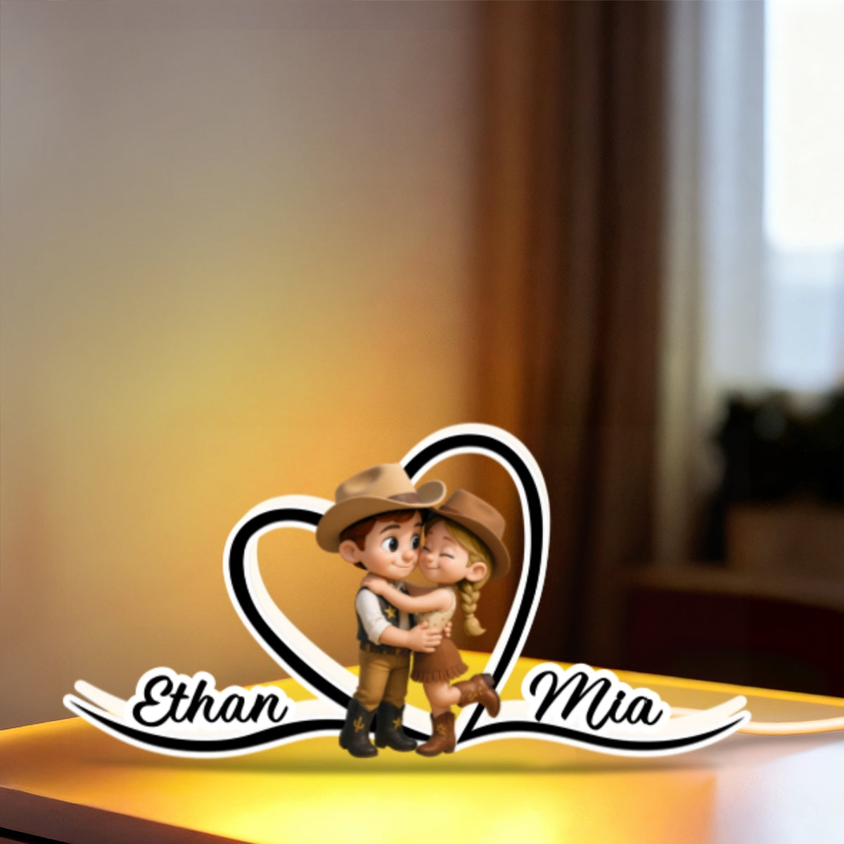 Heart Love Countryside Couple Cowboy Cowgirl - Personalized Light Box