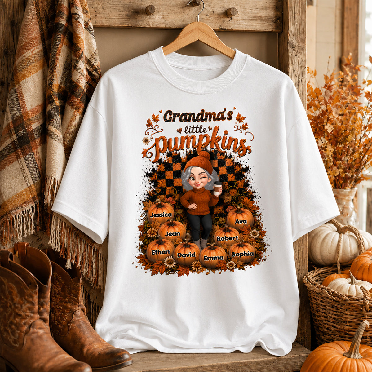 Grandma Pumpkin Patch Retro - Personalized Shirt - Fall Season Gift, Gift For Grandma