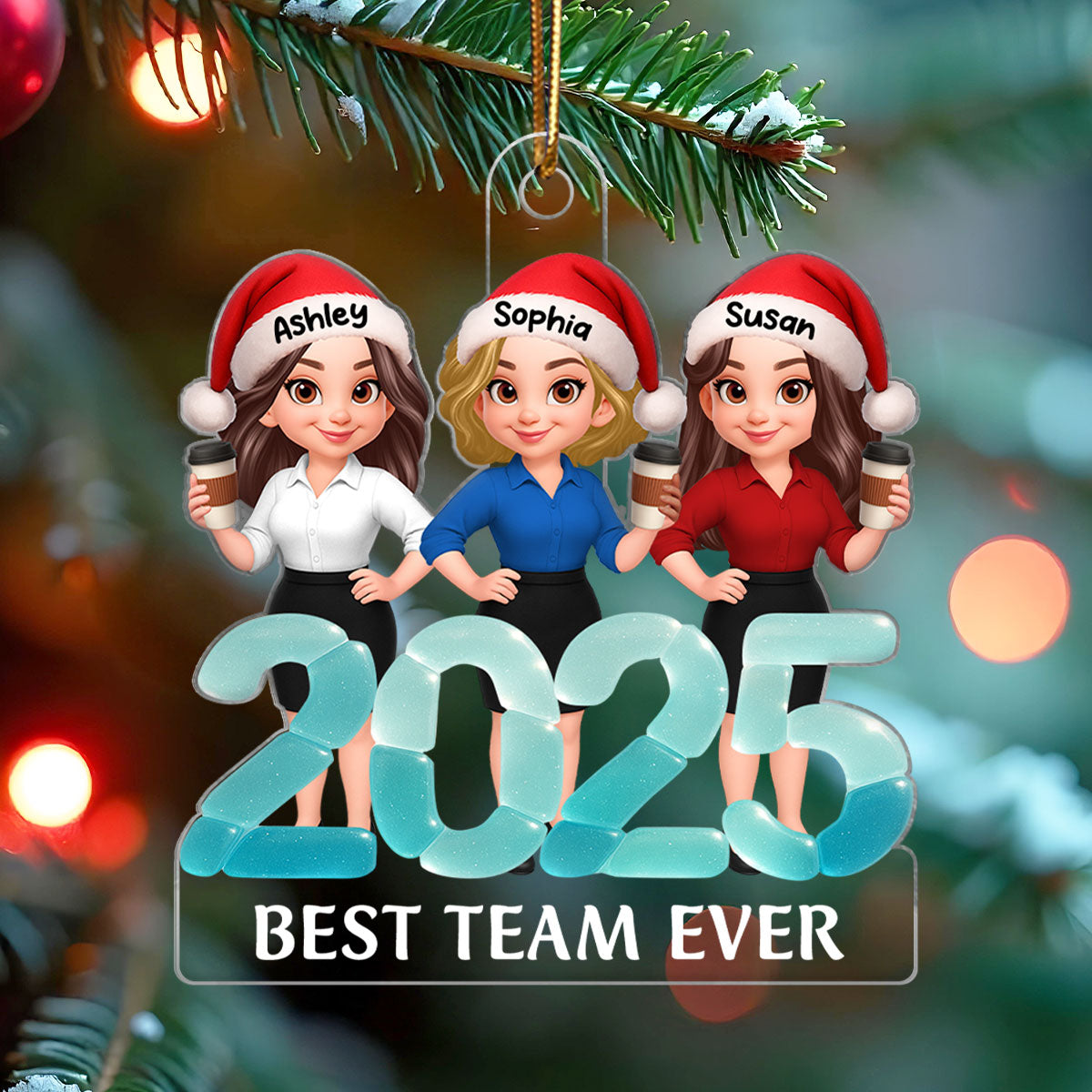 2025 Best Team Ever Sea Glass 3D Effect - Personalized Acrylic Ornament - Christmas Gift for Coworkers, Colleagues