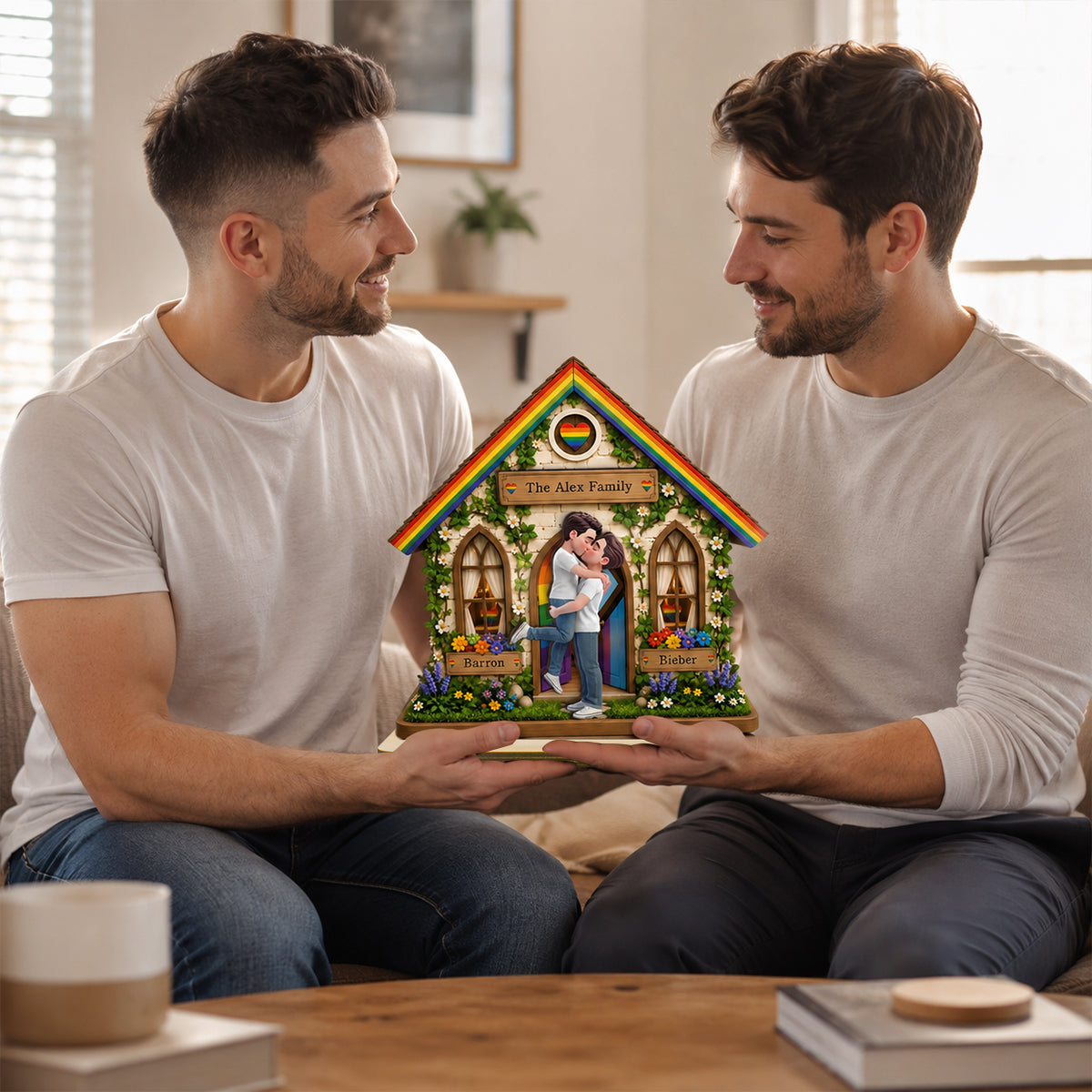 LGBT+ Family House Couple - Personalized 2-Layered Wooden Plaque - Gift For Couple, Happy Pride Month