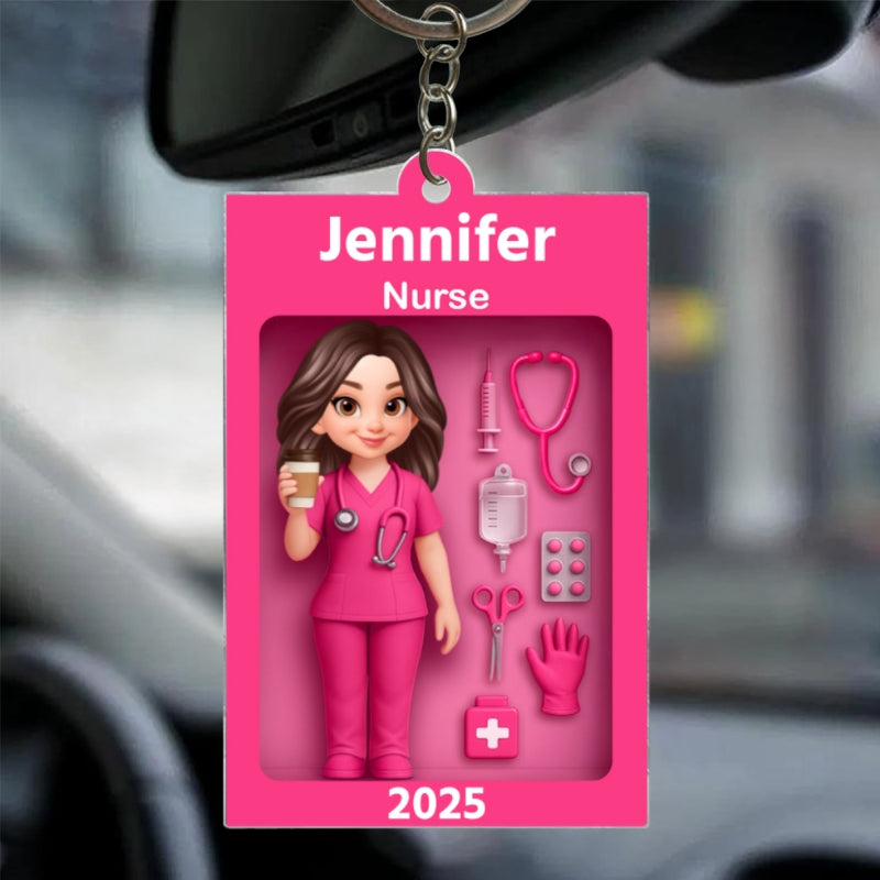Nurse In Toy Box - Personalized Car Hanger - Special Gift For Nurse, For Co-workers