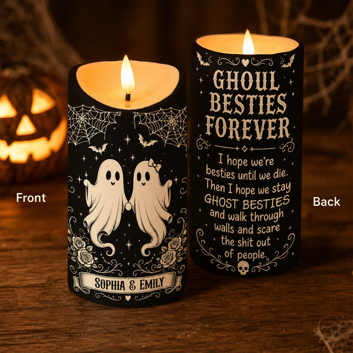 Ghoul Besties Forever Until We Die - Personalized LED Candle - Funny Work Bestie Gift, Halloween Keepsake For Best Friends