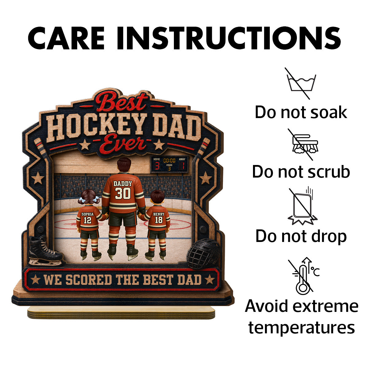 We Scored The Best Dad Hockey Dad & Kids - Personalized 2-Layered Wooden Plaque -  Gift For Hockey Dad