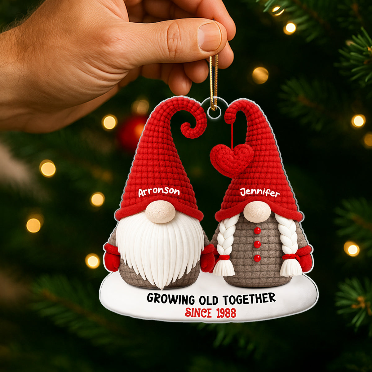Gnome Old Couple Pattern Crochet - Personalized Acrylic Ornament - Unique Christmas Gift For Him, For Her, For Couple