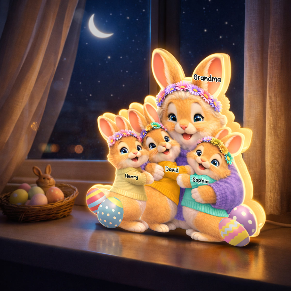 Bunny Easter Grandma with Grandkids' Names - Personalized Light Box - Easter Decor for Grandma