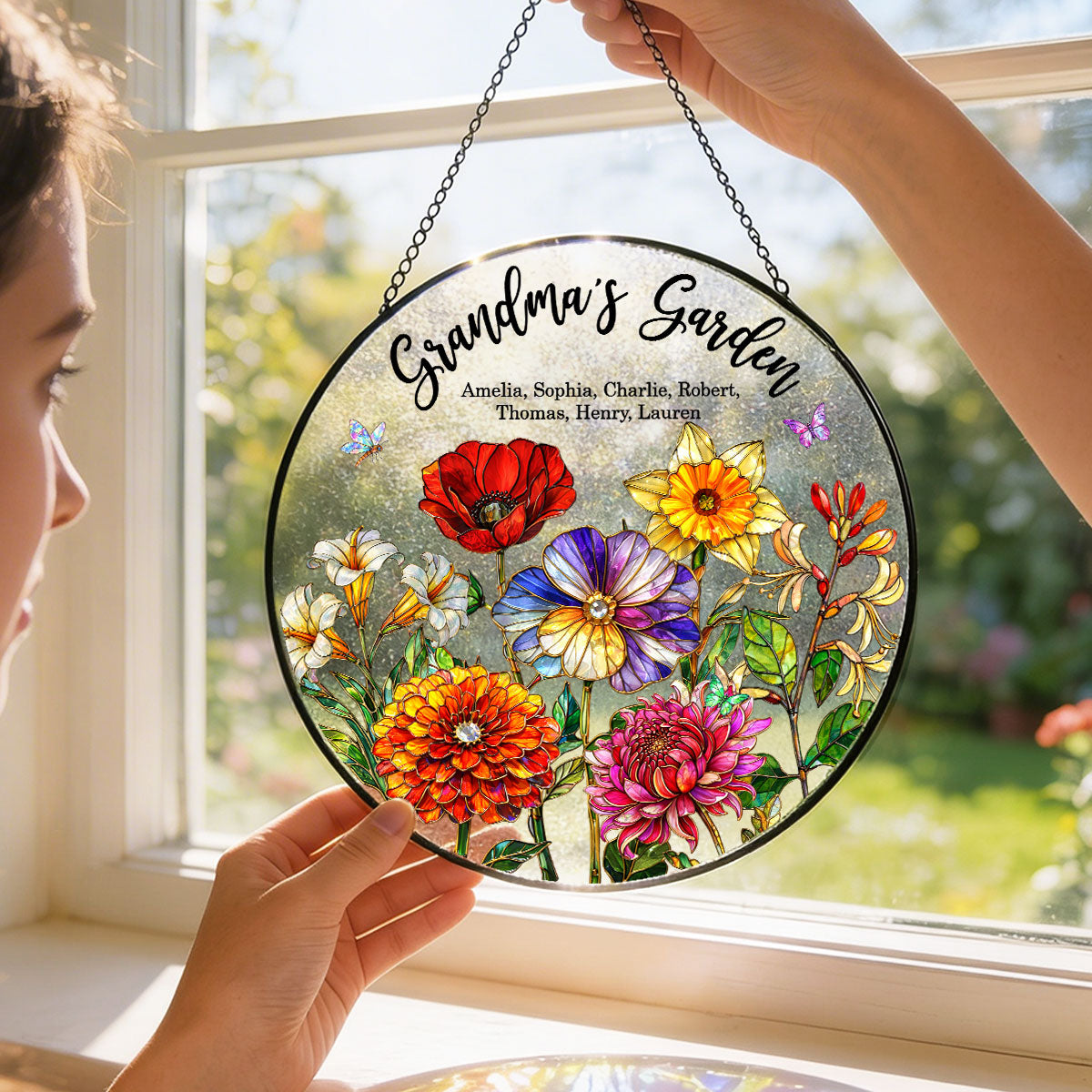 Custom Birth Flowers Grandma Mom's Garden - Personalized Suncatcher - Sentimental Mother's Day Gift for Grandma, Mom, Wife