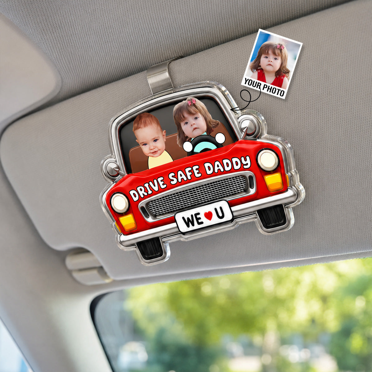 Drive Safe Daddy Baby Custom Photo in Classic Car - Personalized Acrylic Car Visor - Father's Day Gift For Dad, Husband