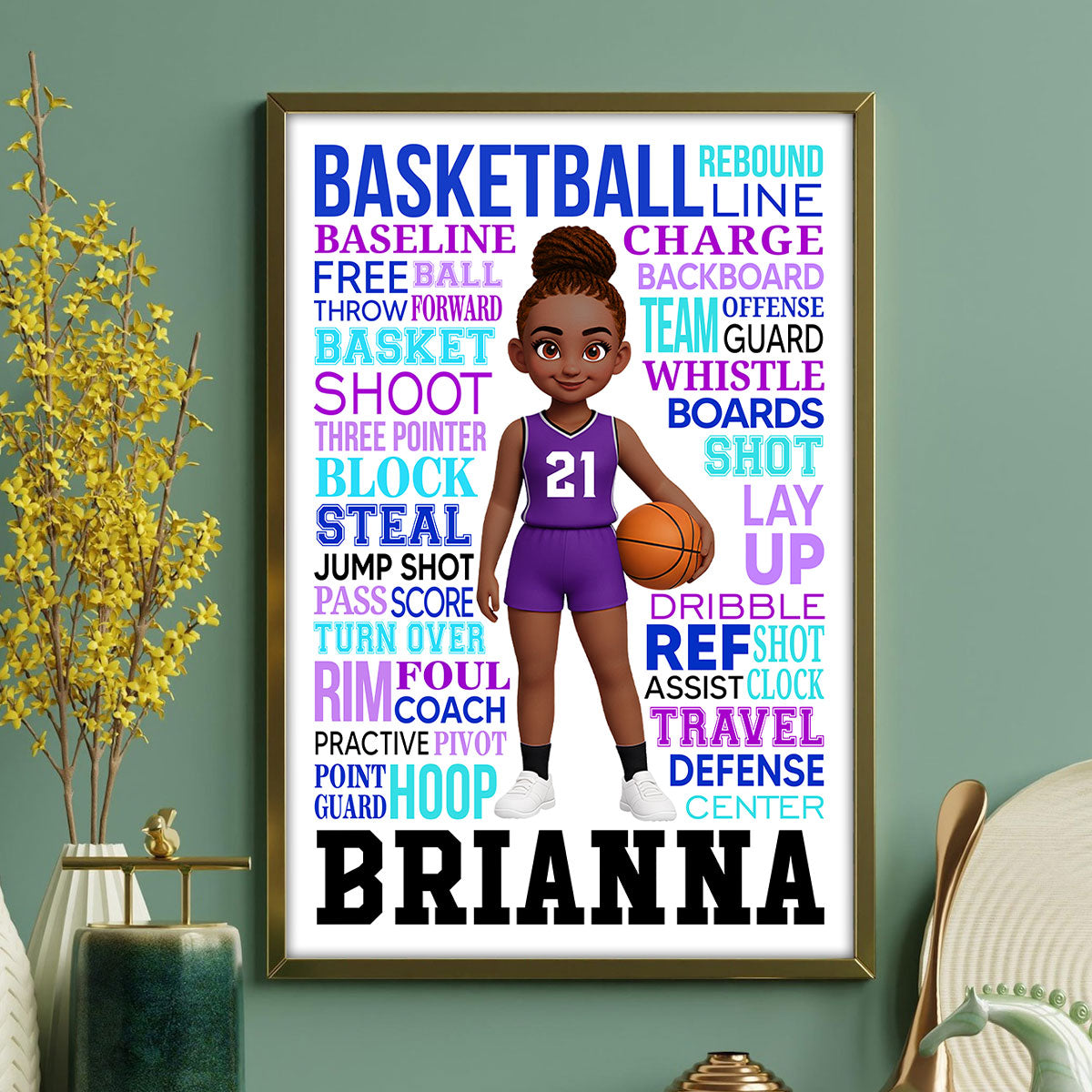 Typography Art Basketball Boy Girl - Personalized Poster - Gift For Basketball Lovers