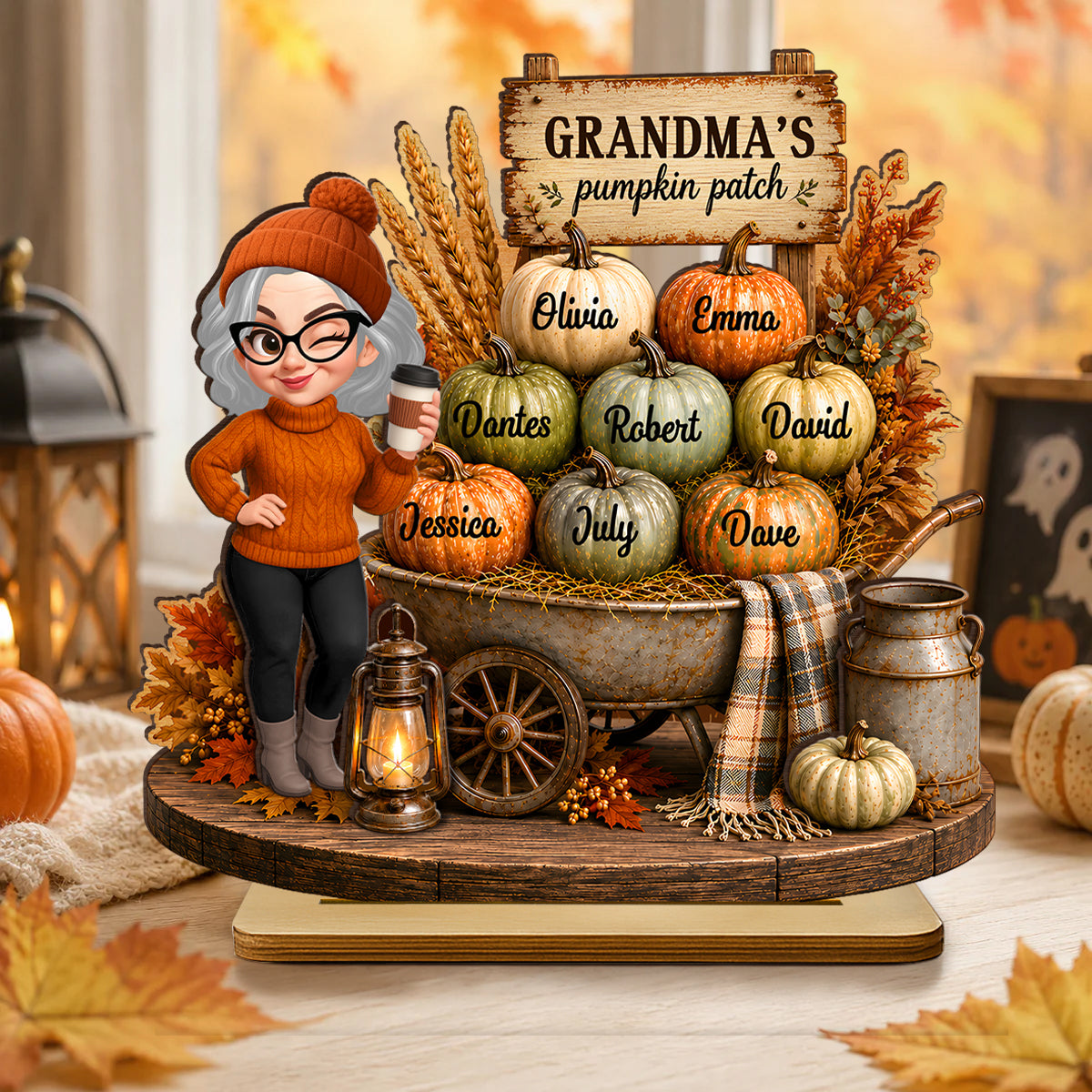 Cozy Fall Vibe Grandma's Pumpkin Patch - Personalized 2-Layered Wooden Plaque - Fall Decor for Grandma