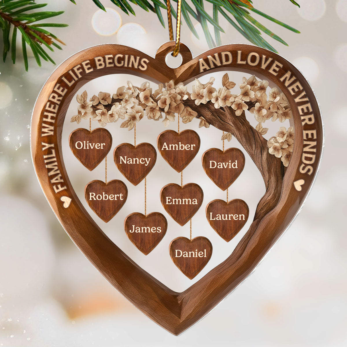 Family Where Life Begins and Love Never Ends - Personalized Acrylic Ornament - Thoughtful Christmas Gift for Loved Ones