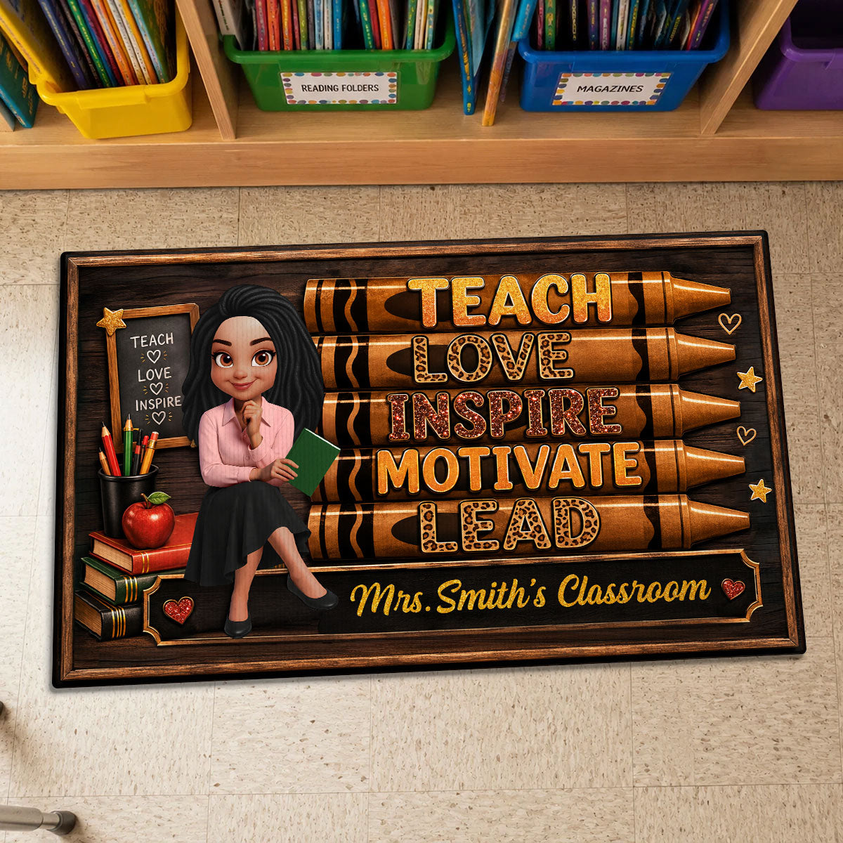 Teach Love Inspire Teacher - Personalized Doormat - Back to School Decor for Teachers