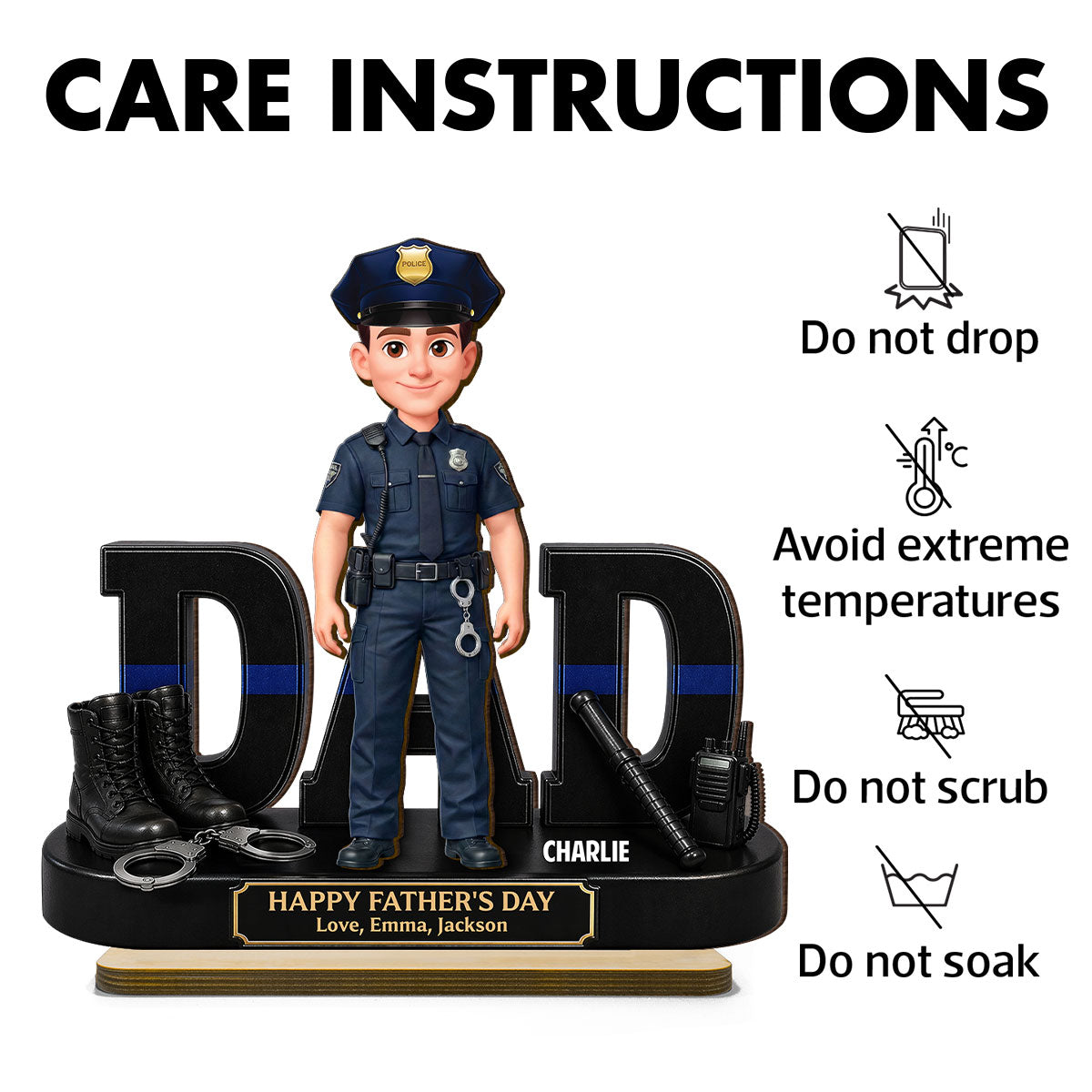 Proud American Police Officer Dad - Personalized 2-Layered Wooden Plaque -  Gift For Dad