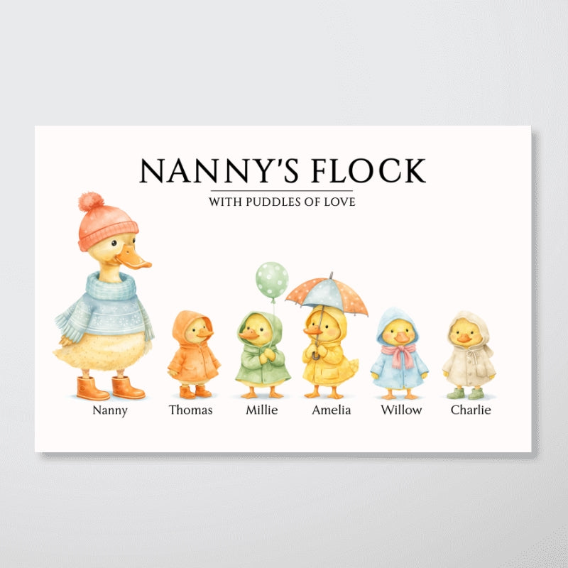 Grandparents Grandma Grandad's Flock with Puddles of Love - Personalised Poster - Gift for Grandma