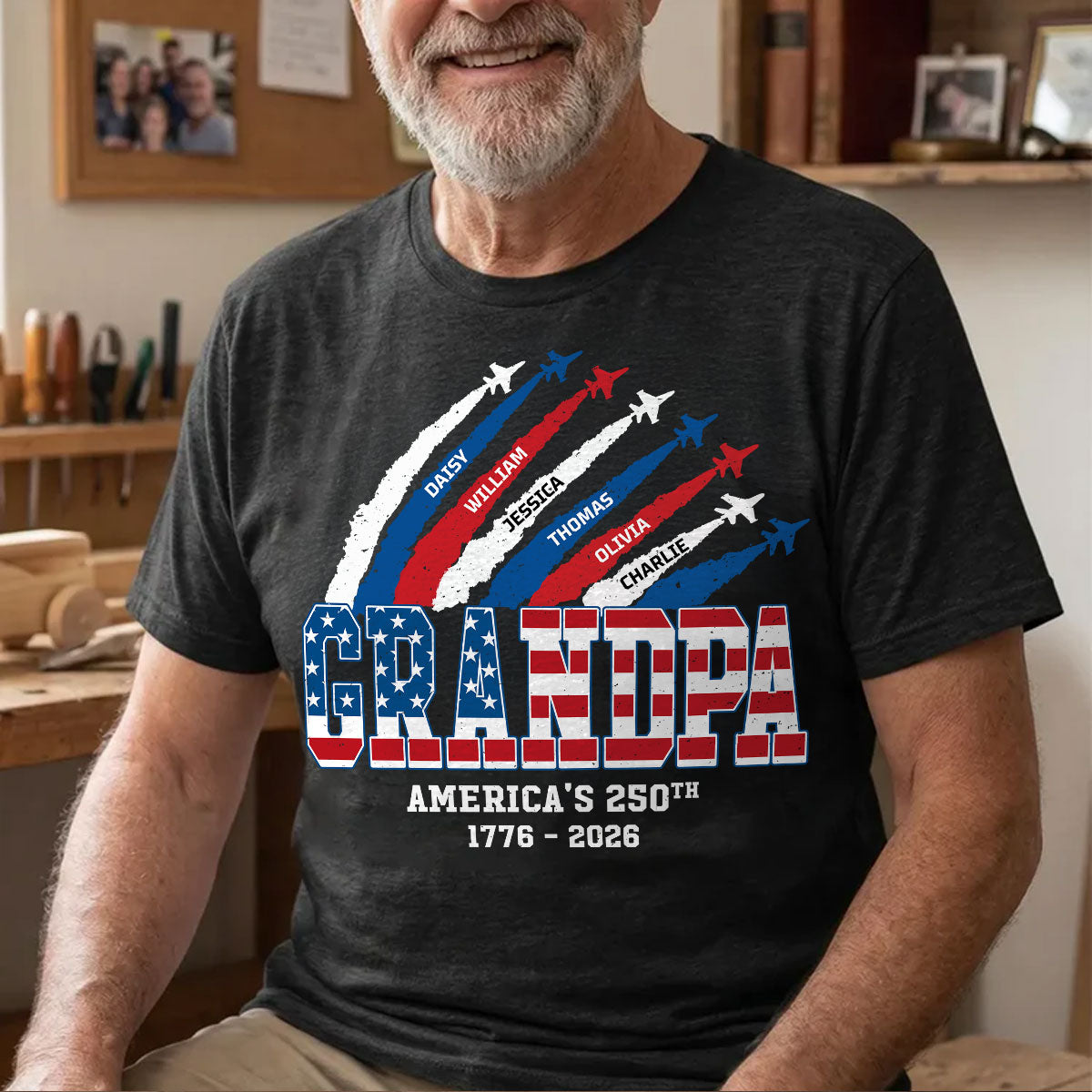 Proud Dad Grandpa Nation Flag American 250th Anniversary - Personalized Shirt - Gift For Dad, Grandpa, Celebrating 250 Years Of Freedom