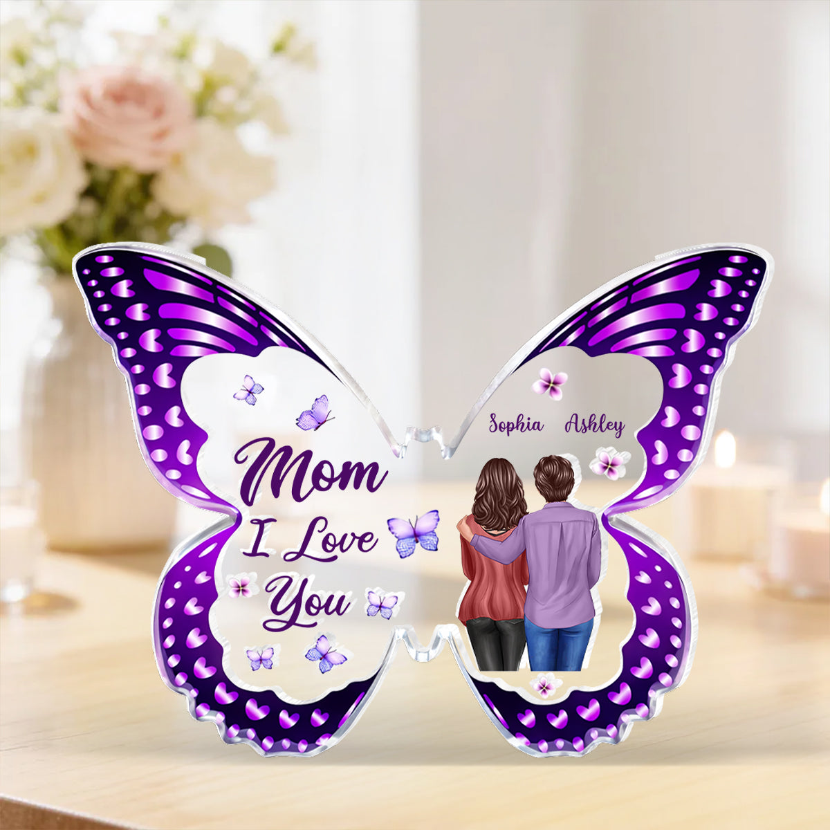 Mom I Love You Butterfly - Personalized Acrylic Block Plaque - Heartfelt Gift For Mom, Grandma