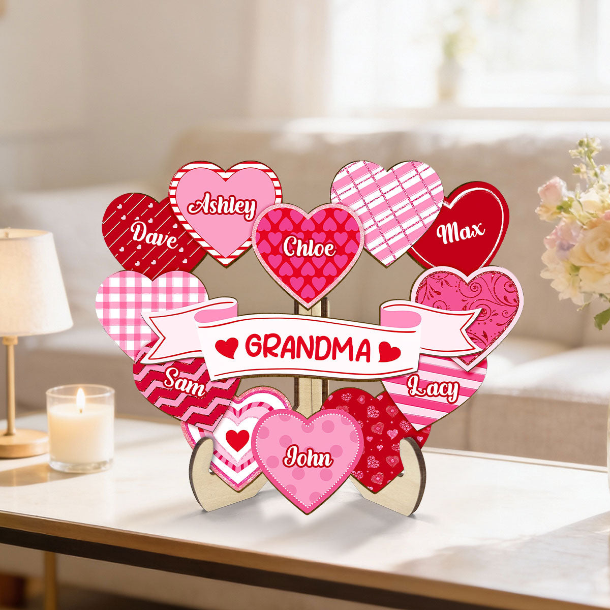 Grandma's Sweethearts Coquette Valentine's Day - Personalized 2-Layer Wooden Plaque - Home Decor Gift For Grandma