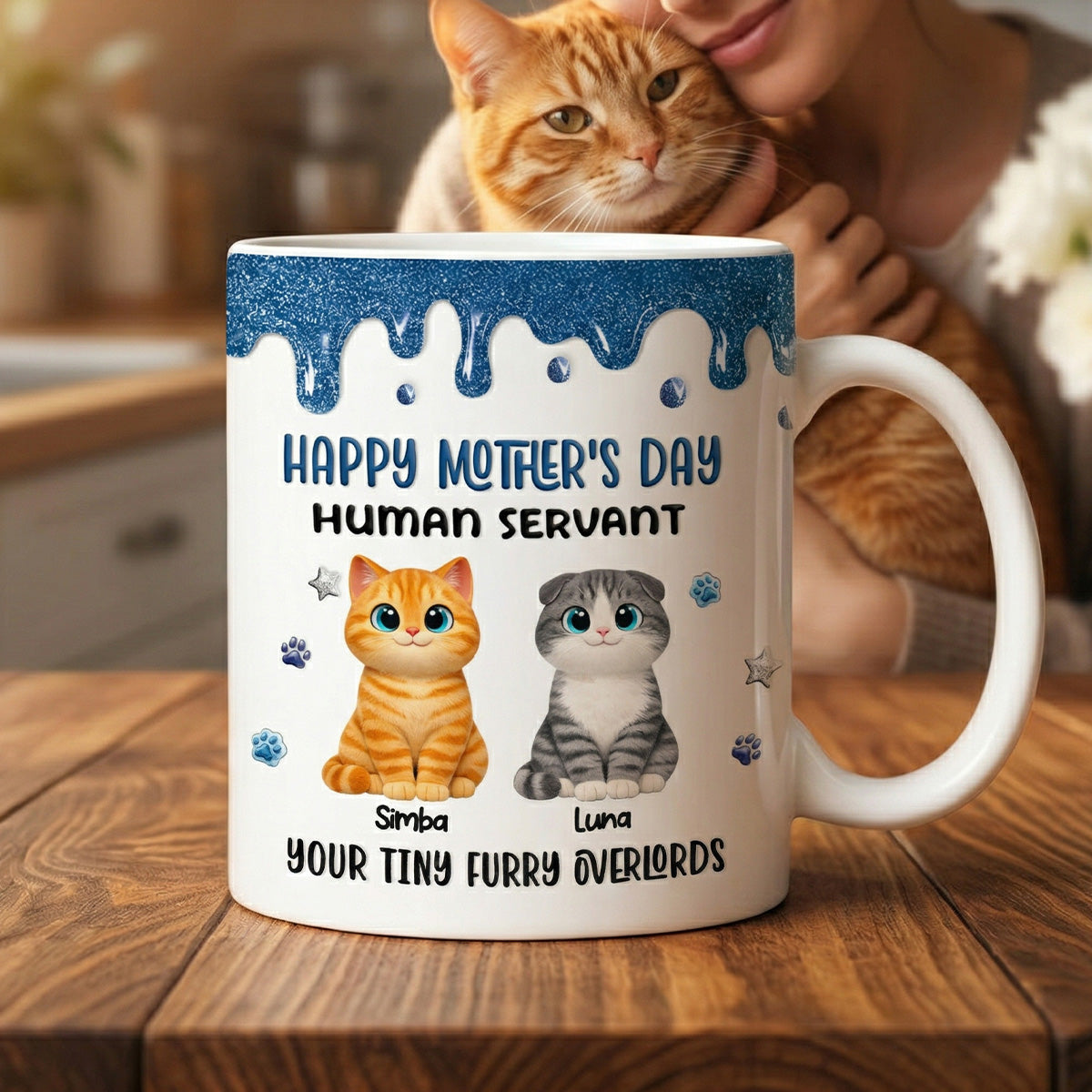 Adorable Cats Happy Mother's Day Human Servant 2D Printed - Personalized Mug - Funny Mother's Day Gift For Cat Mom, Cat Lovers