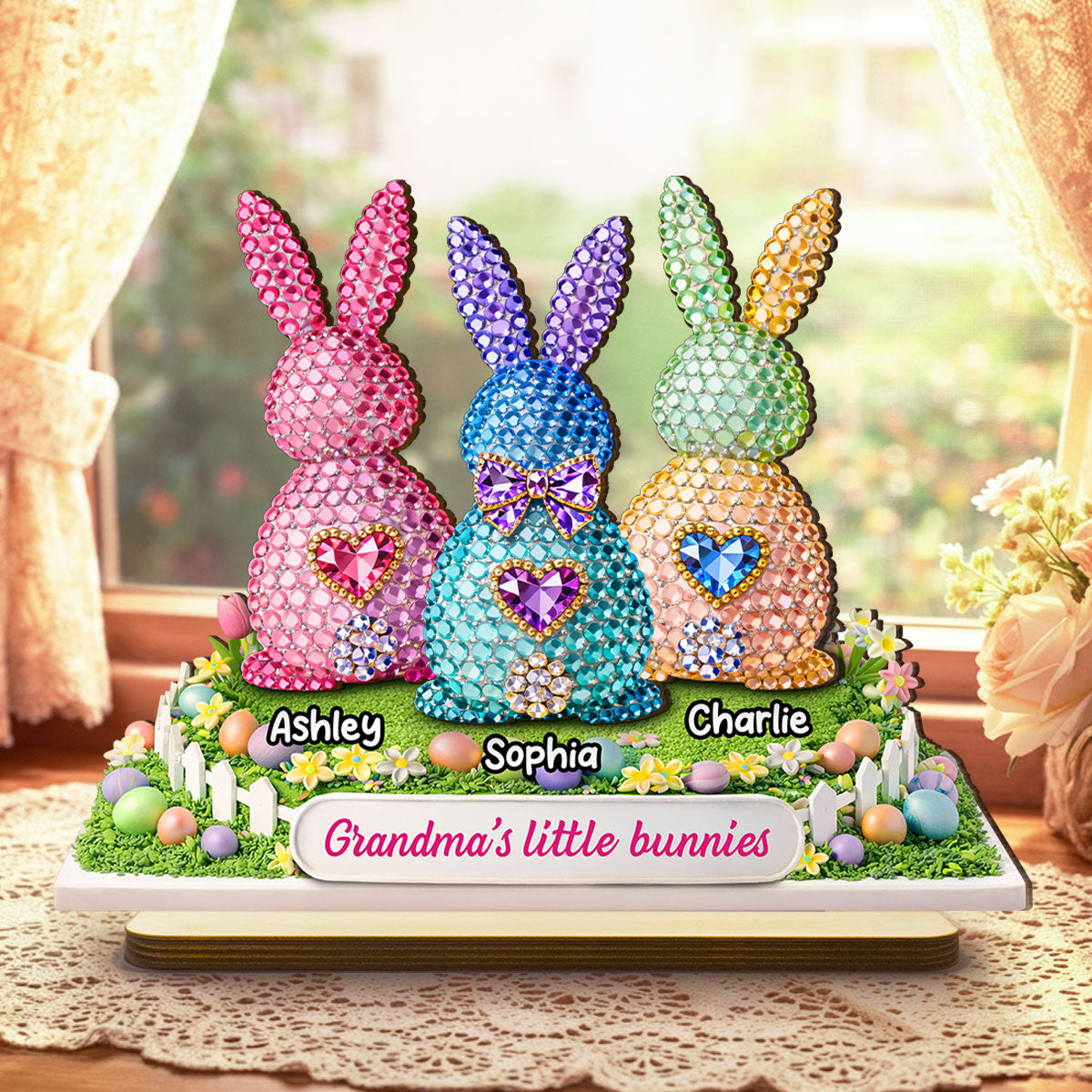 Grandma's Little Bunnies Easter - Personalized 2-Layered Wooden Plaque - Sentimental Gift for Grandma